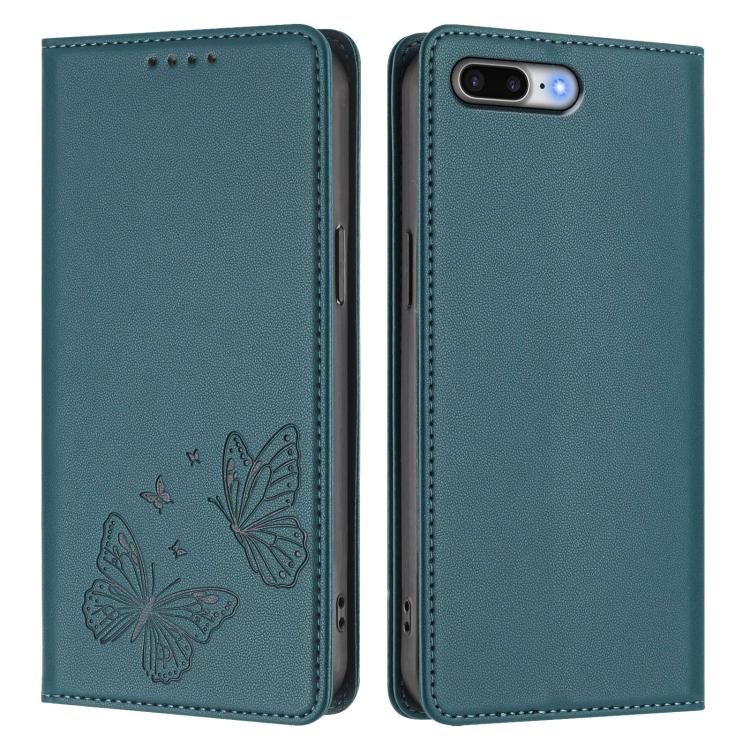 For iPhone 8 Plus / 7 Plus Strong Magnetic Dual Butterfly RFID Vegan Leather Phone Case