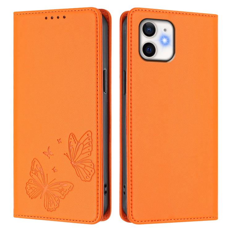 For iPhone 11 Strong Magnetic Dual Butterfly RFID Vegan Leather Phone Case
