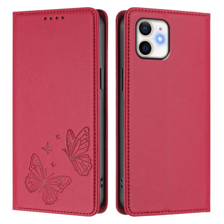For iPhone 11 Strong Magnetic Dual Butterfly RFID Vegan Leather Phone Case