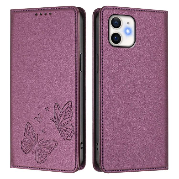 For iPhone 11 Strong Magnetic Dual Butterfly RFID Vegan Leather Phone Case