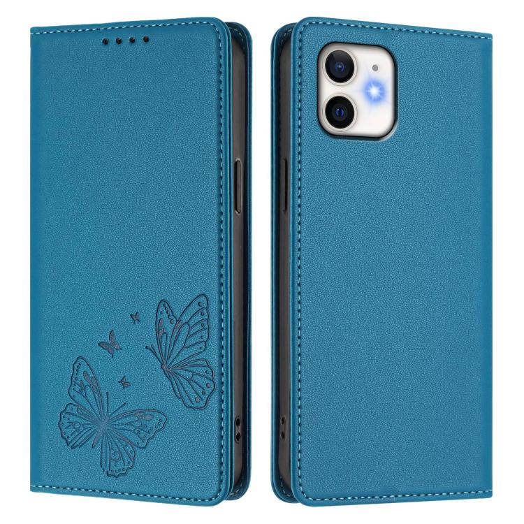 For iPhone 11 Strong Magnetic Dual Butterfly RFID Vegan Leather Phone Case