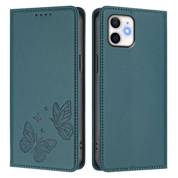 For iPhone 11 Strong Magnetic Dual Butterfly RFID Vegan Leather Phone Case