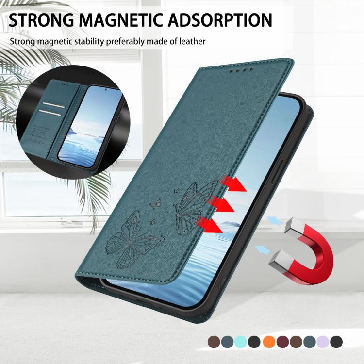 For iPhone 11 Strong Magnetic Dual Butterfly RFID Vegan Leather Phone Case