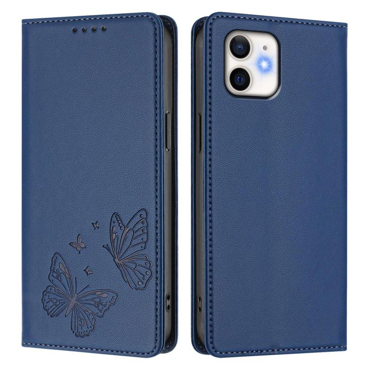For iPhone 11 Strong Magnetic Dual Butterfly RFID Vegan Leather Phone Case