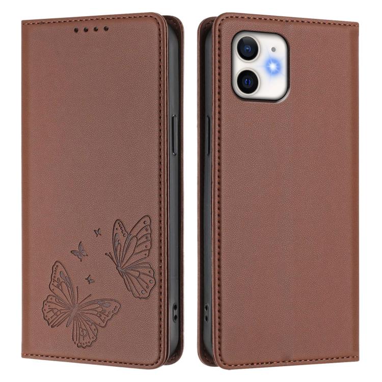For iPhone 11 Strong Magnetic Dual Butterfly RFID Vegan Leather Phone Case