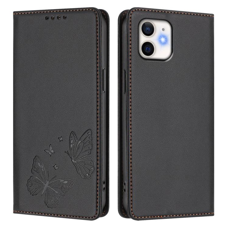 For iPhone 11 Strong Magnetic Dual Butterfly RFID Vegan Leather Phone Case