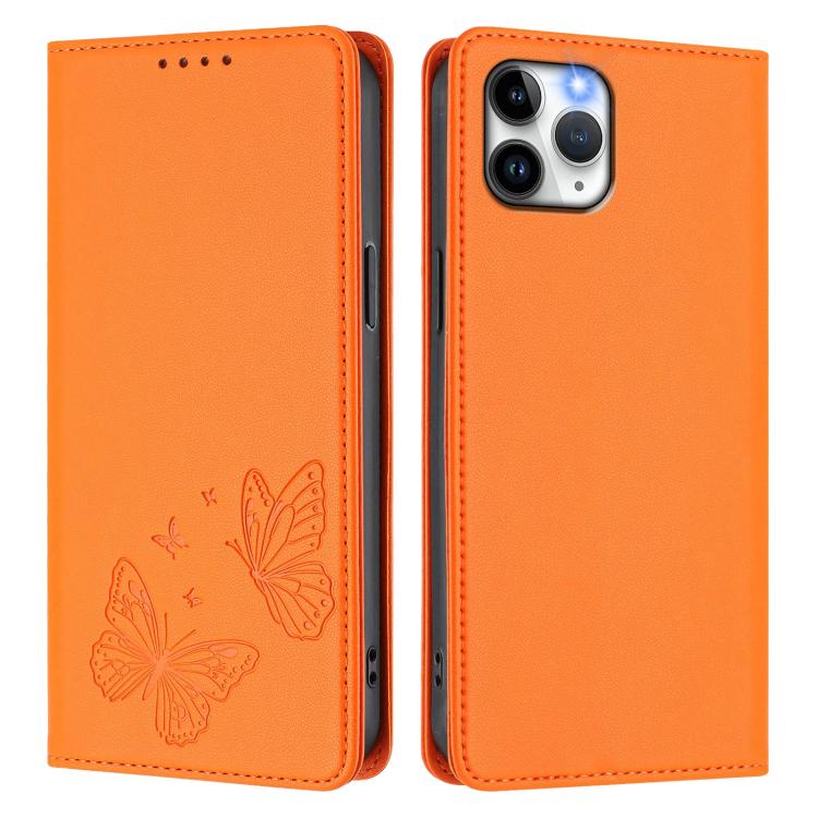 For iPhone 11 Pro Strong Magnetic Dual Butterfly RFID Vegan Leather Phone Case