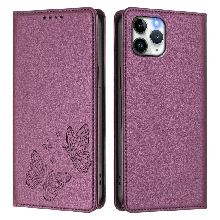 For iPhone 11 Pro Strong Magnetic Dual Butterfly RFID Vegan Leather Phone Case