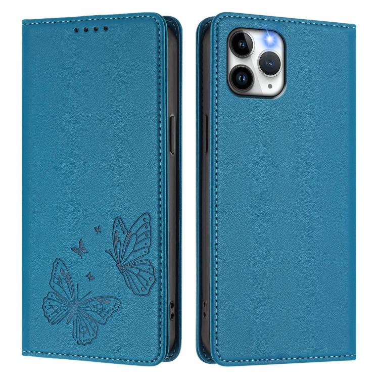 For iPhone 11 Pro Strong Magnetic Dual Butterfly RFID Vegan Leather Phone Case