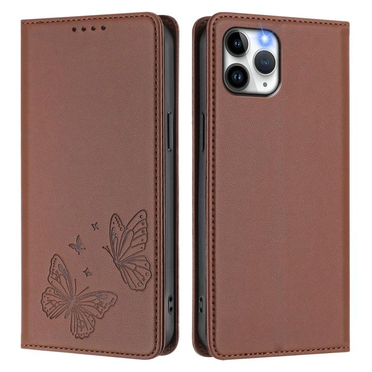 For iPhone 11 Pro Strong Magnetic Dual Butterfly RFID Vegan Leather Phone Case