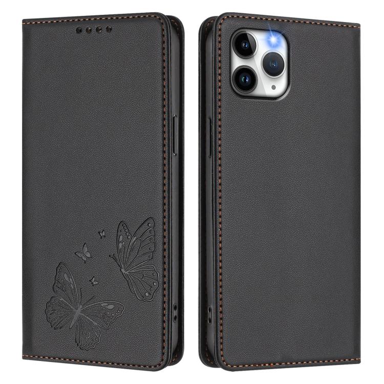 For iPhone 11 Pro Strong Magnetic Dual Butterfly RFID Vegan Leather Phone Case