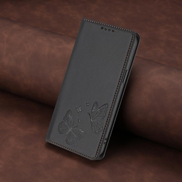 For iPhone 11 Pro Strong Magnetic Dual Butterfly RFID Vegan Leather Phone Case