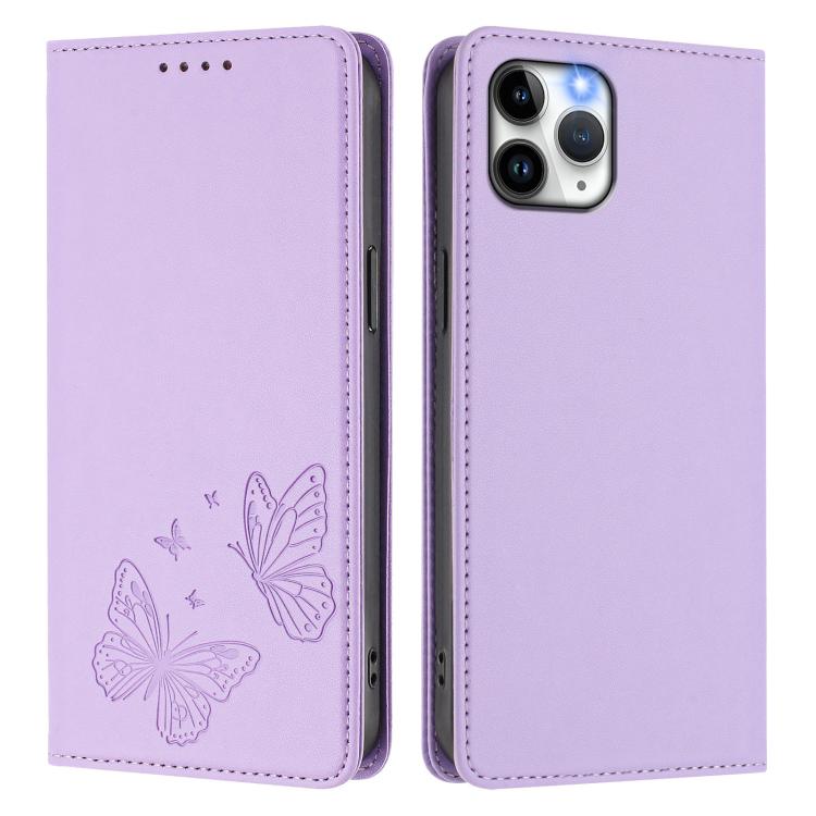 For iPhone 11 Pro Max Strong Magnetic Dual Butterfly RFID Vegan Leather Phone Case