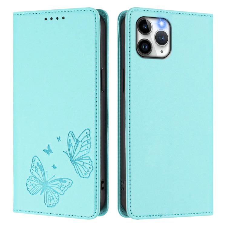For iPhone 12 Pro Max Strong Magnetic Dual Butterfly RFID Vegan Leather Phone Case
