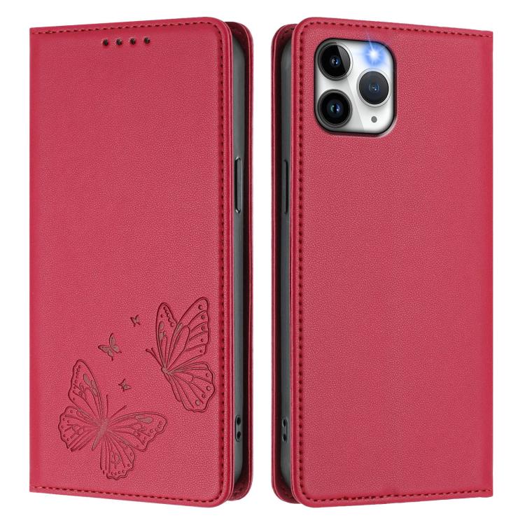 For iPhone 12 Pro Max Strong Magnetic Dual Butterfly RFID Vegan Leather Phone Case