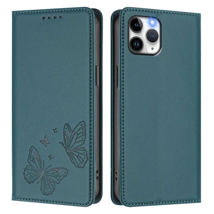 For iPhone 12 Pro Max Strong Magnetic Dual Butterfly RFID Vegan Leather Phone Case