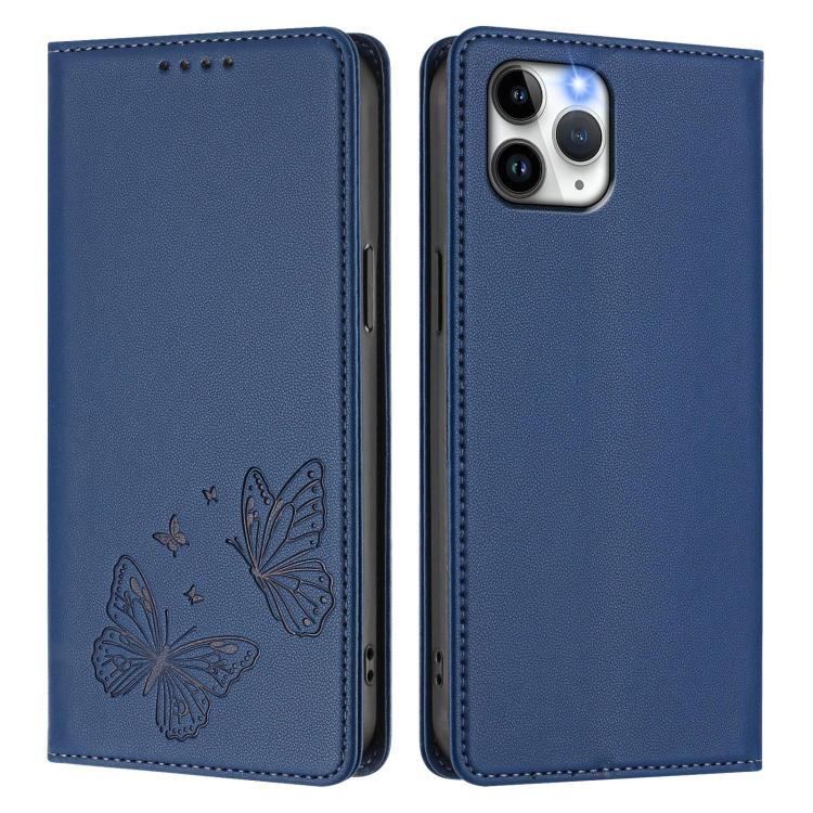 For iPhone 12 Pro Max Strong Magnetic Dual Butterfly RFID Vegan Leather Phone Case