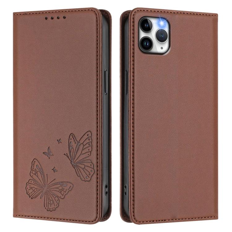 For iPhone 12 Pro Max Strong Magnetic Dual Butterfly RFID Vegan Leather Phone Case