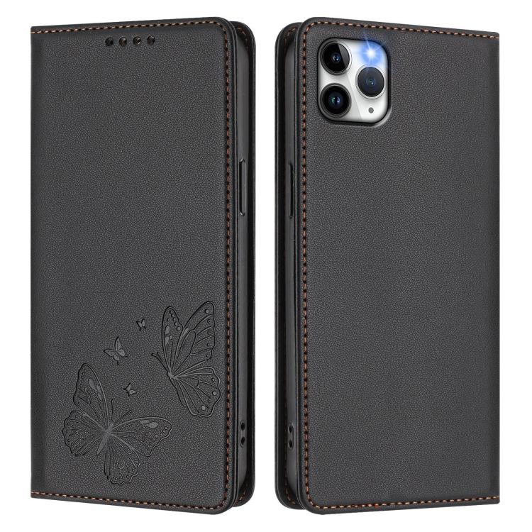 For iPhone 12 Pro Max Strong Magnetic Dual Butterfly RFID Vegan Leather Phone Case