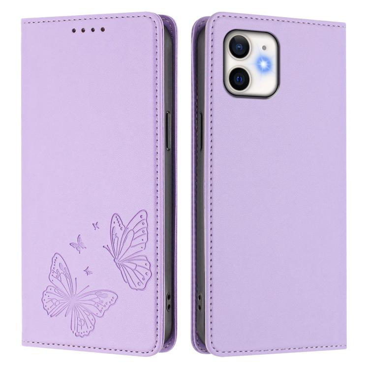 For iPhone 12 / 12 Pro Strong Magnetic Dual Butterfly RFID Vegan Leather Phone Case