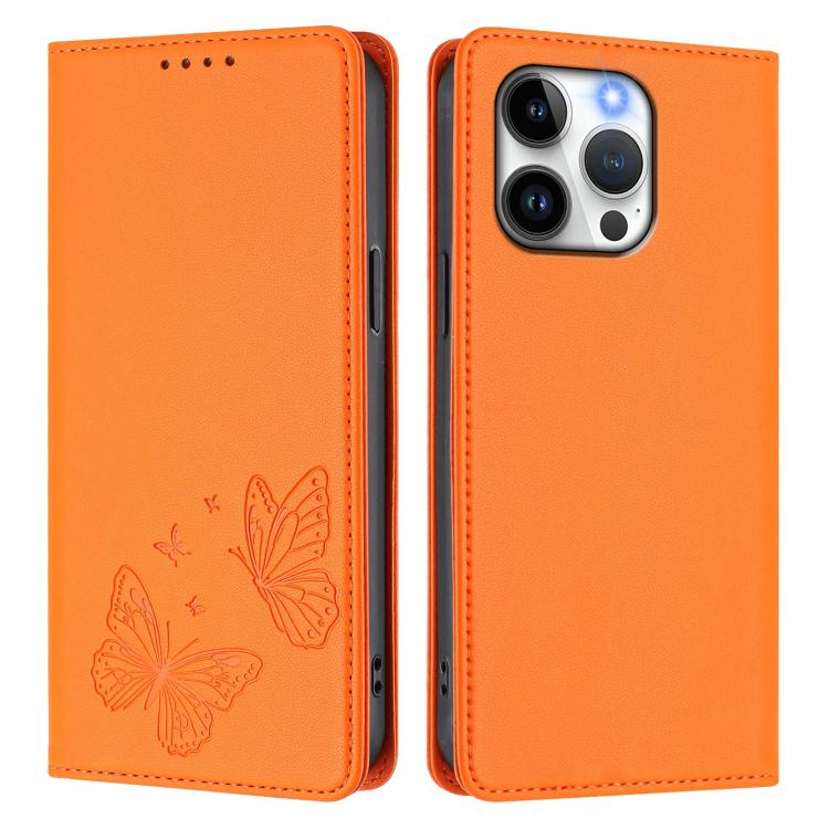 For iPhone 13 Pro Strong Magnetic Dual Butterfly RFID Vegan Leather Phone Case