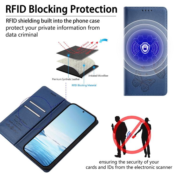 For iPhone 13 Pro Strong Magnetic Dual Butterfly RFID Vegan Leather Phone Case