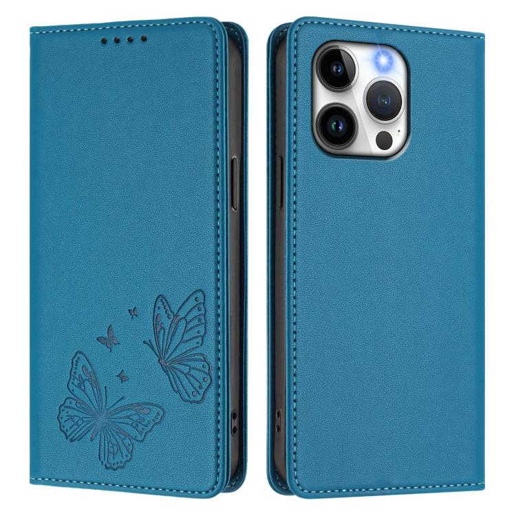 For iPhone 13 Pro Max Strong Magnetic Dual Butterfly RFID Vegan Leather Phone Case