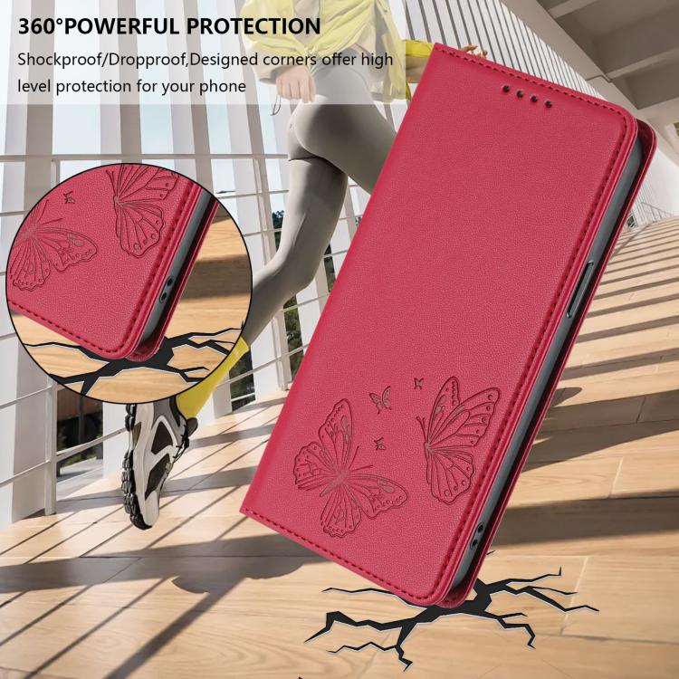 For iPhone 14 Plus Strong Magnetic Dual Butterfly RFID Vegan Leather Phone Case
