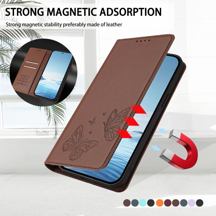 For iPhone 14 Plus Strong Magnetic Dual Butterfly RFID Vegan Leather Phone Case