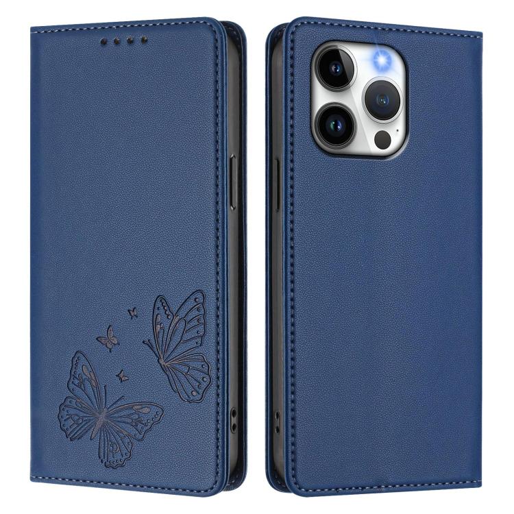 For iPhone 14 Pro Max Strong Magnetic Dual Butterfly RFID Vegan Leather Phone Case