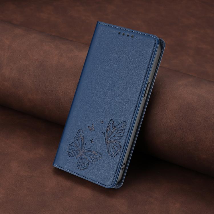 For iPhone 15 Plus Strong Magnetic Dual Butterfly RFID Vegan Leather Phone Case