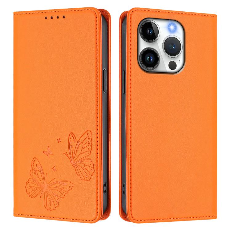 For iPhone 15 Pro Strong Magnetic Dual Butterfly RFID Vegan Leather Phone Case