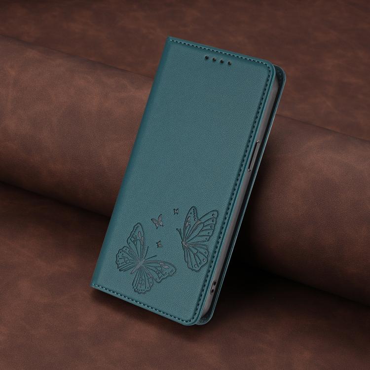 For iPhone 15 Pro Strong Magnetic Dual Butterfly RFID Vegan Leather Phone Case