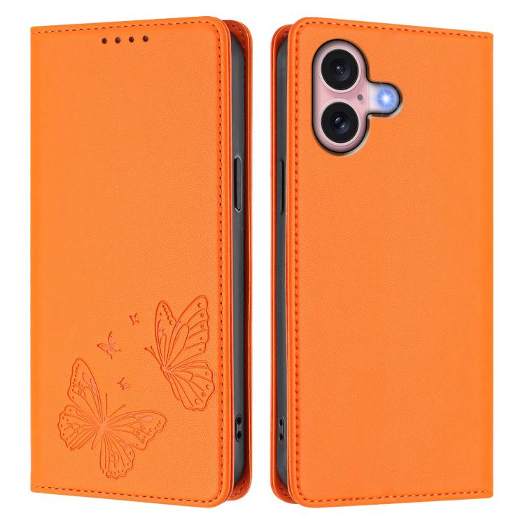 For iPhone 16 Strong Magnetic Dual Butterfly RFID Vegan Leather Phone Case