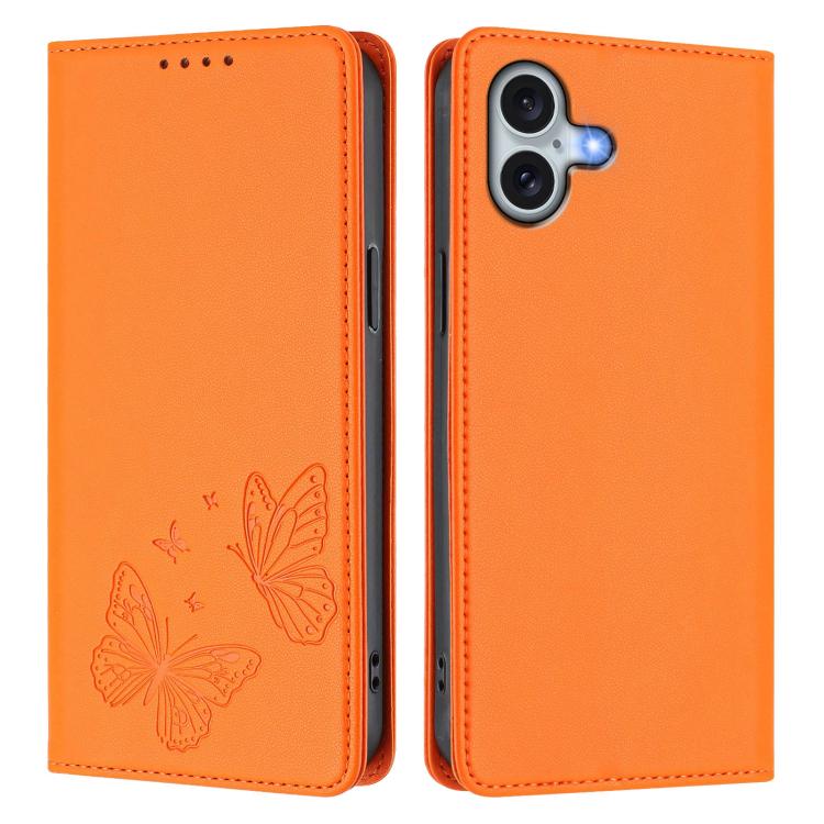 For iPhone 16 Plus Strong Magnetic Dual Butterfly RFID Vegan Leather Phone Case