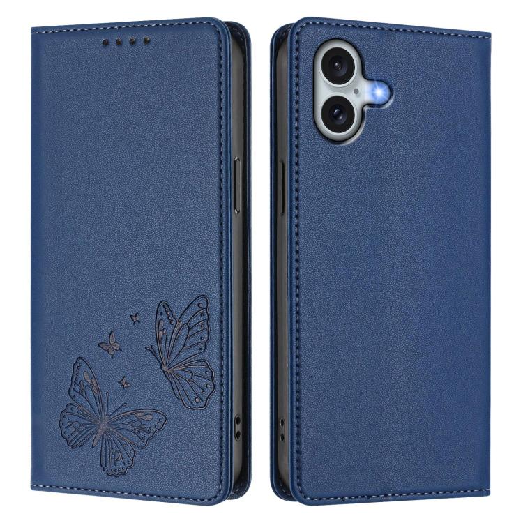 For iPhone 16 Plus Strong Magnetic Dual Butterfly RFID Vegan Leather Phone Case