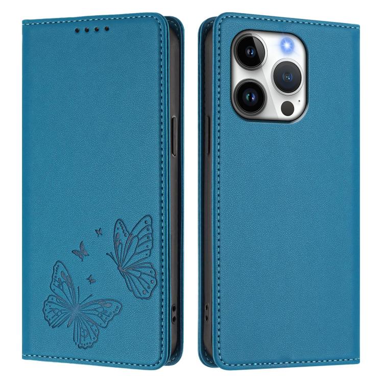 For iPhone 16 Pro Strong Magnetic Dual Butterfly RFID Vegan Leather Phone Case