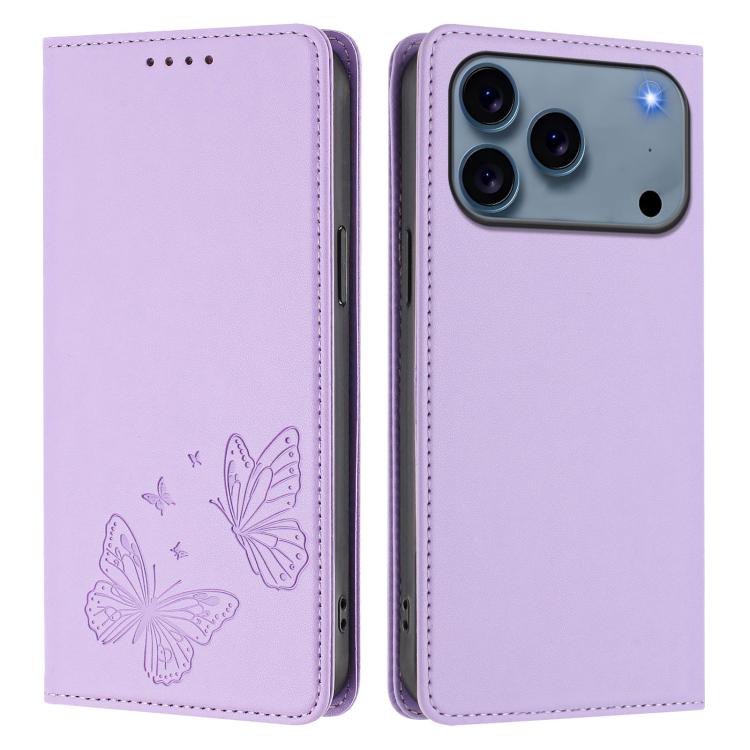 For iPhone 17 Pro Max Strong Magnetic Dual Butterfly RFID Vegan Leather Phone Case