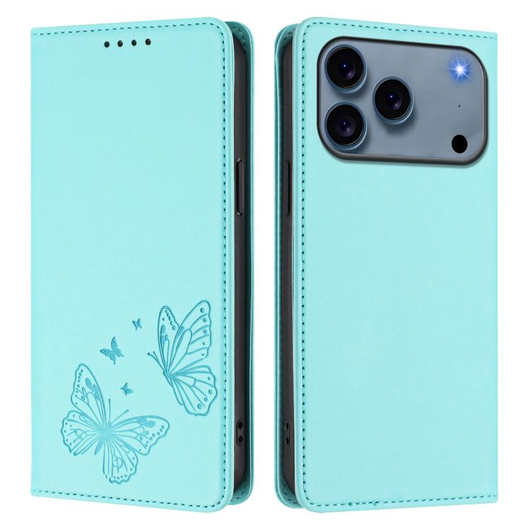 For iPhone 17 Pro Max Strong Magnetic Dual Butterfly RFID Vegan Leather Phone Case