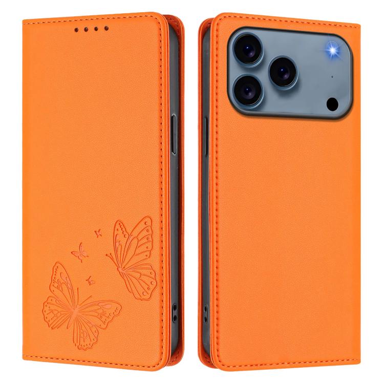 For iPhone 17 Pro Max Strong Magnetic Dual Butterfly RFID Vegan Leather Phone Case