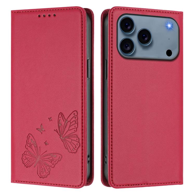 For iPhone 17 Pro Max Strong Magnetic Dual Butterfly RFID Vegan Leather Phone Case
