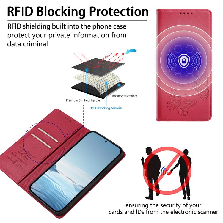For iPhone 17 Pro Max Strong Magnetic Dual Butterfly RFID Vegan Leather Phone Case