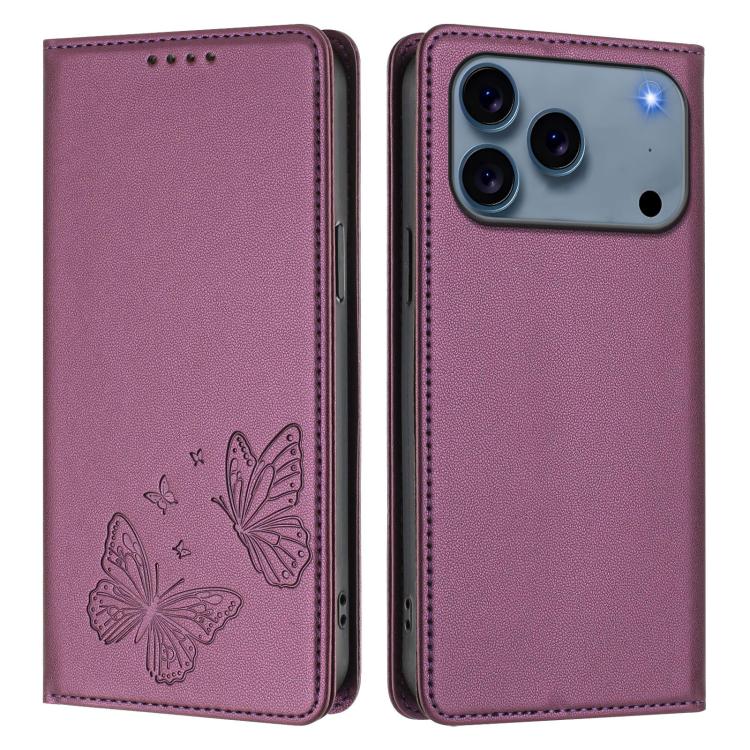 For iPhone 17 Pro Max Strong Magnetic Dual Butterfly RFID Vegan Leather Phone Case
