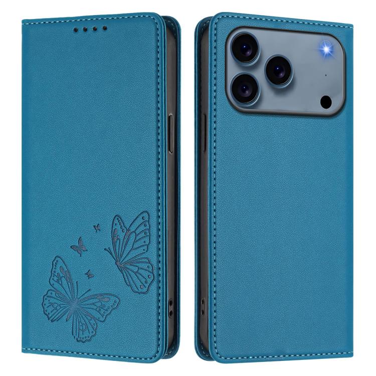 For iPhone 17 Pro Max Strong Magnetic Dual Butterfly RFID Vegan Leather Phone Case
