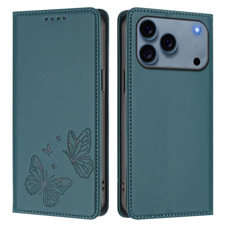 For iPhone 17 Pro Max Strong Magnetic Dual Butterfly RFID Vegan Leather Phone Case