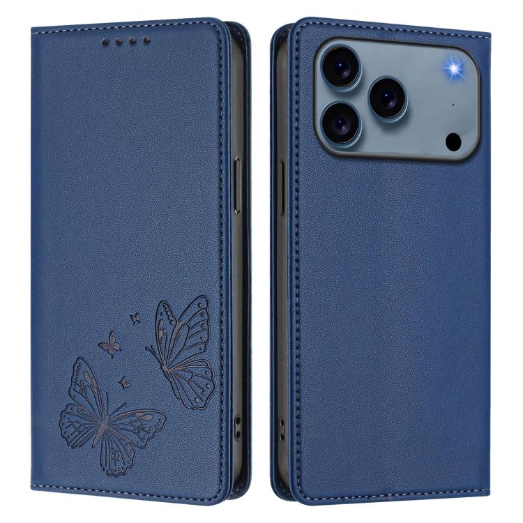 For iPhone 17 Pro Max Strong Magnetic Dual Butterfly RFID Vegan Leather Phone Case
