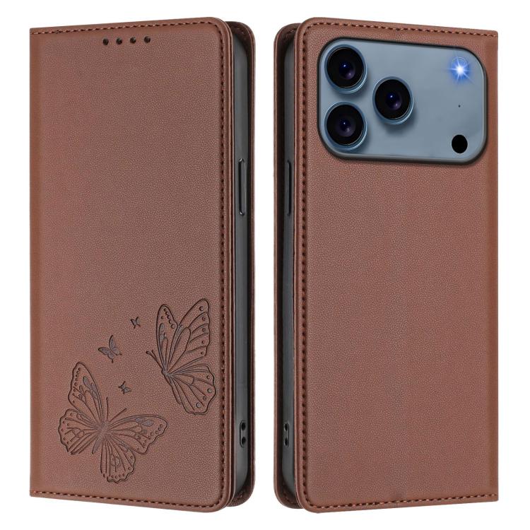 For iPhone 17 Pro Max Strong Magnetic Dual Butterfly RFID Vegan Leather Phone Case