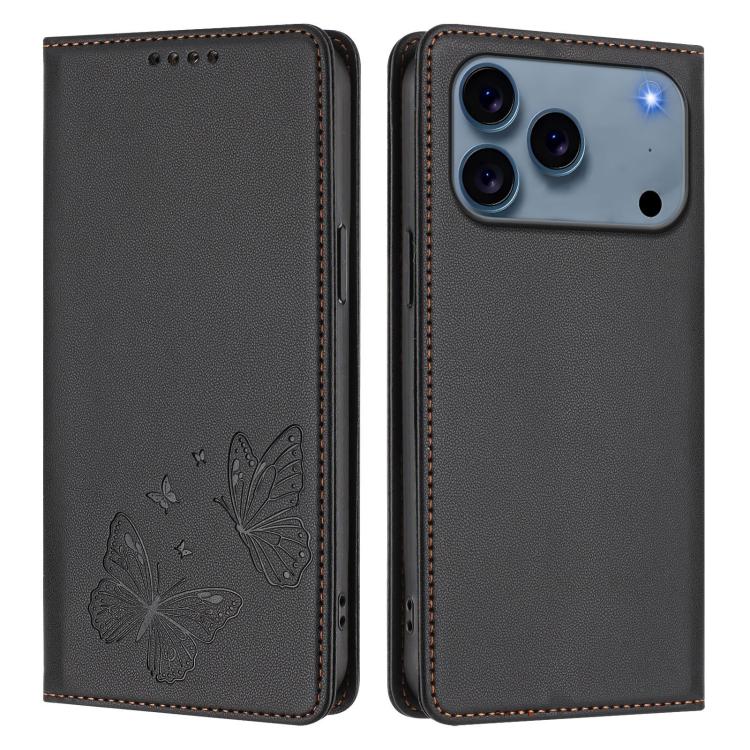 For iPhone 17 Pro Max Strong Magnetic Dual Butterfly RFID Vegan Leather Phone Case