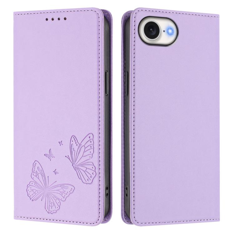 For iPhone 17e / 16e Strong Magnetic Dual Butterfly RFID Vegan Leather Phone Case