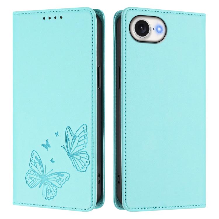 For iPhone 17e / 16e Strong Magnetic Dual Butterfly RFID Vegan Leather Phone Case